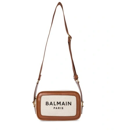 Balmain B-army Leather-trimmed Printed Canvas Shoulder Bag In White