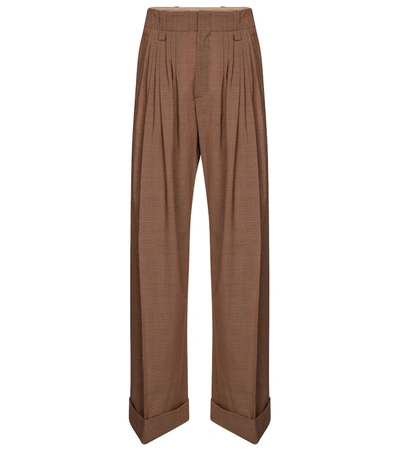Chloé Pleated Houndstooth Wool-flannel Wide-leg Trousers In Brown