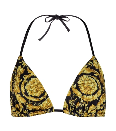 Versace Printed Triangle Halterneck Bikini Top In Black