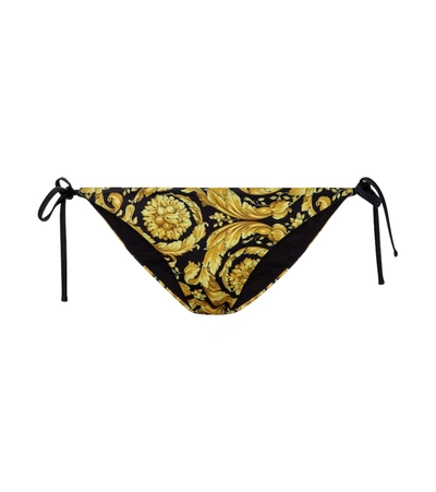 Versace Barocco Print Tie Detail Bikini Bottoms In Yellow