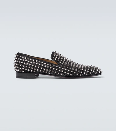 Christian Louboutin Black Suede Rollerboy Spikes Loafers In Nocolor