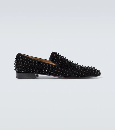 Christian Louboutin Dandelion Grosgrain-trimmed Studded Knitted Loafers In Black