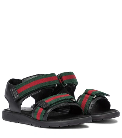 Gucci Kids' Web Leather Sandals In Black
