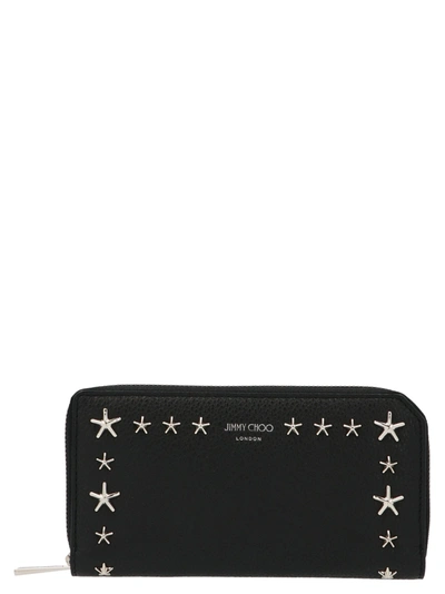 Jimmy Choo Carnaby Star Embellished Zip Around Wallet In Black