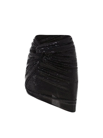 Attico Asymmetric Draped Sequined Jersey Mini Skirt In Black