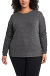 1.state Ruched Sleeve Knit Top In Medium Heather Grey