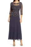 PISARRO NIGHTS PISARO NIGHTS BEADED MESH MOCK TWO-PIECE GOWN,D2321