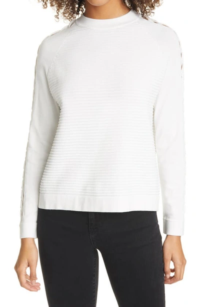 Emporio Armani Cutout-sleeve Long-sleeve Rib-knit Top In Off White