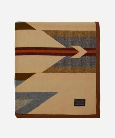 Pendleton Wyeth Trail Jacquard Wool-blend Blanket In Beige