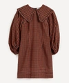 Ganni Black & Orange Seersucker Check Collar Mini Dress In Flame