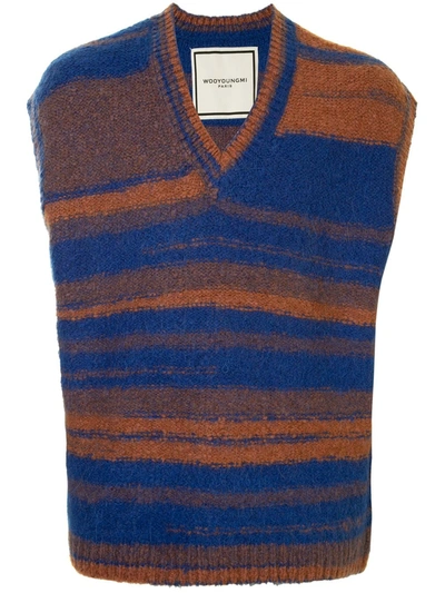 Wooyoungmi Asymmetric-striped Jumper Waistcoat In Blue