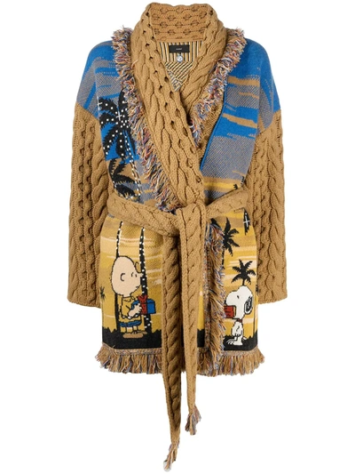 Alanui X Peanuts Snoopy Christmas Wool And Cashmere Cardigan In Yellow
