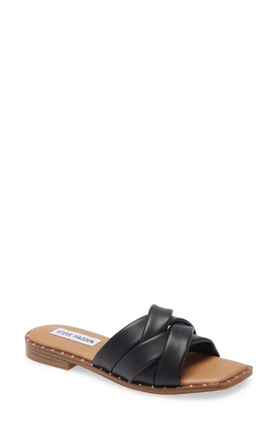Steve Madden Trial Studded Slide Sandals In Black Leather