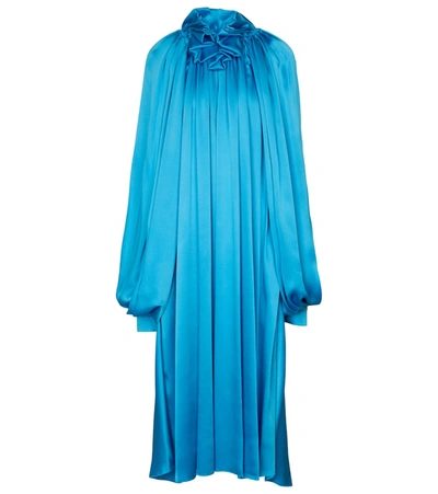Balenciaga Women's Draped Double-face Satin Dress In Blue