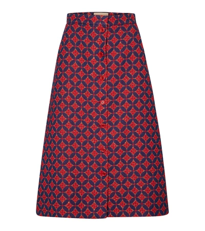 Gucci Cotton Blend Tweed A-line Midi Skirt In Red,blue