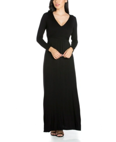 24seven Comfort Apparel Women's Semi Formal Long Sleeve Maxi Dress In Black