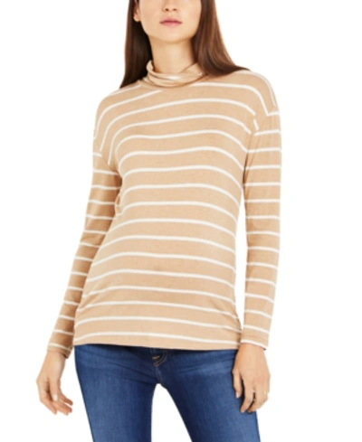 A Pea In The Pod Maternity Striped Turtleneck Top In Tan Stripe