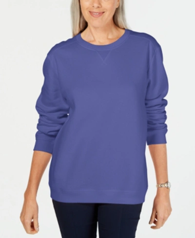 Karen Scott Petite Fleece Crewneck Sweatshirt, Created For Macy's In Heather Indigo