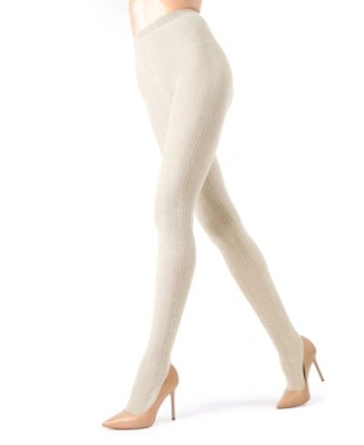 Memoi Side Cable Sweater Women's Tights In Oatmeal