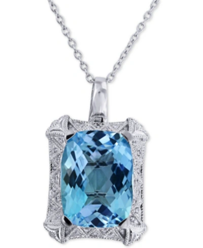 Macy's Blue Topaz(25 Ct. T.w.) & Diamond(1/10 Ct T.w.) Pendant Necklace In Sterling Silver