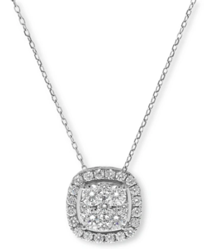 Macy's Diamond Halo Cluster Pendant Necklace (1 Ct. T.w.) In 14k Gold Or 14k White Gold