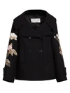 Valentino Women's Floral Embroidered Double Breasted Wool Peacoat In Black Multi