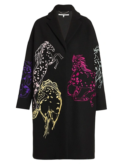 Stella Mccartney Women's Horse-embroidered Cocoon Coat In Black