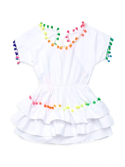 Little Peixoto Kids' Little Girl's & Girl's Rainbow Pompom-trim Cover-up Dress In White Multi