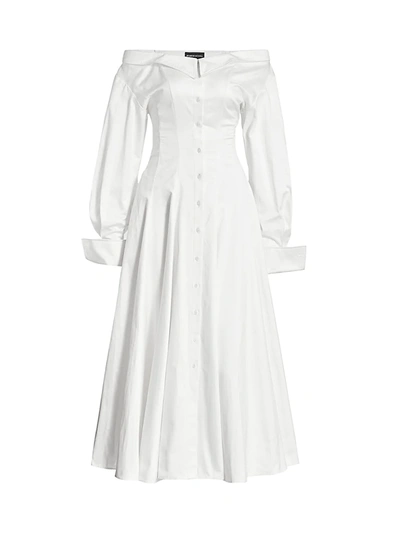 Brandon Maxwell Women's Satin Poplin Off-the-shoulder Shirtdress In White