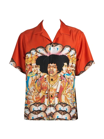 Amiri Men's Jimi Hendrix Silk Shirt In Coral