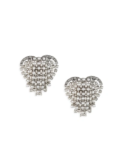 Dannijo Cecily Crystal Heart Pendant Earrings In Pearl