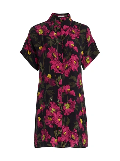Alice And Olivia Lucette Floral Print Mini Shirtdress In Calf Pppy