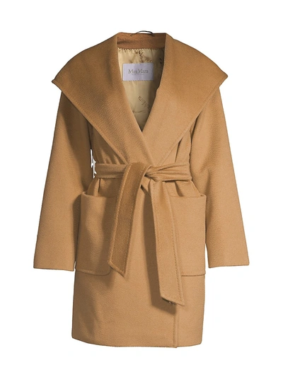 Max Mara Women's Rialto Hooded Wool Wrap Jacket In Camel