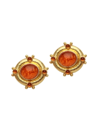 Elizabeth Locke Women's Venetian Glass Intaglio 19k Yellow Gold & Citrine 'cabochon Quadriga' Earrings