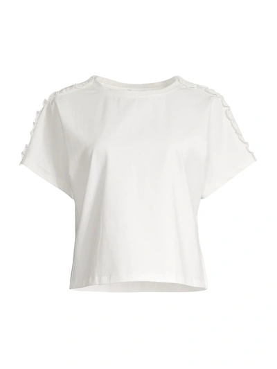 Milly Jessica Ruffle-trim Short-sleeve T-shirt In Ecru