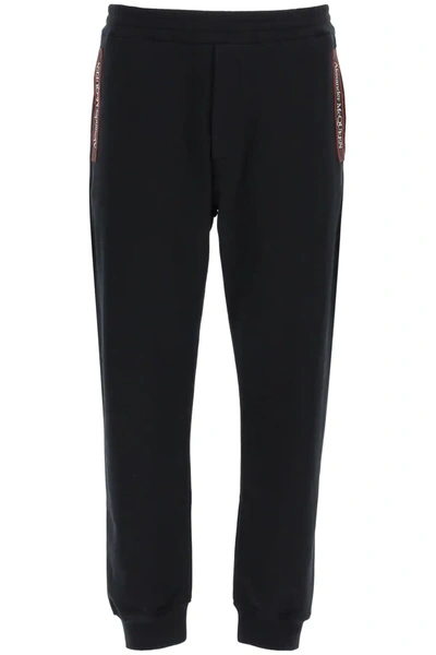 Alexander Mcqueen Jersey Jogging Trousers With Logoed Side Bands In Black