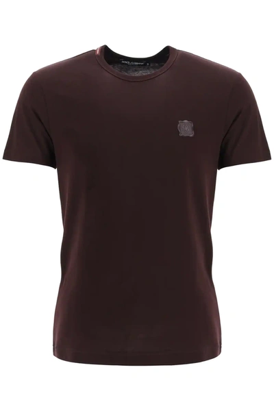 Dolce & Gabbana Cotton T-shirt With Rubberized Dg Patch In Purple