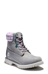 Timberland 6-inch Premium Waterproof Boot In Grey/ Purple Nubuck Leather