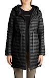 Moncler Raie Tie Waist Hooded Lightweight Down Jacket In Black