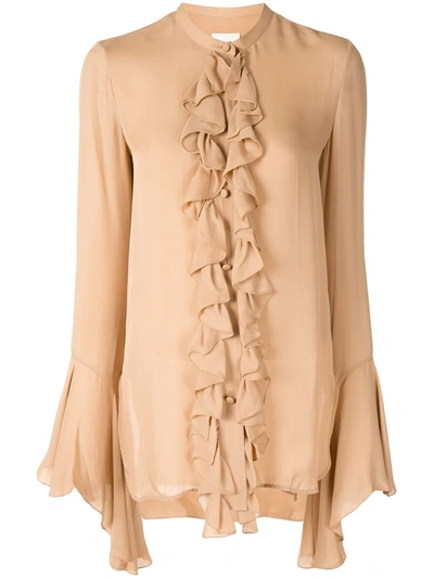 Khaite Ruffle Front Blouse In Neutrals
