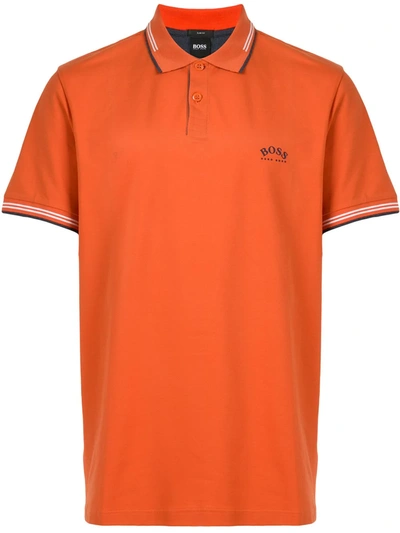 Hugo Boss Logo Print Polo Shirt In Orange