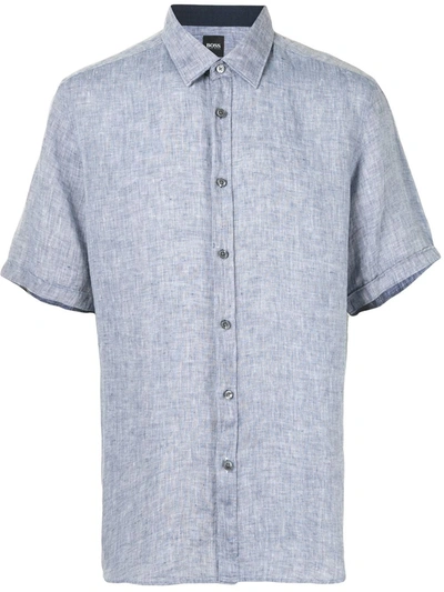 Hugo Boss Short-sleeve Linen Shirt In Blue