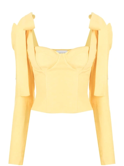 Aleksandre Akhalkatsishvili Cropped Sweetheart-neck Top In Yellow