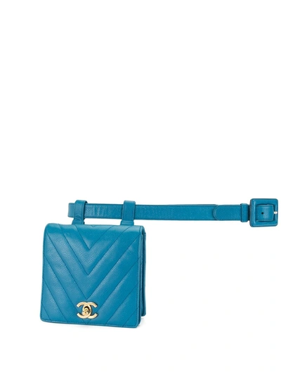 Pre-owned Chanel 1990s Cc V-stitch Belt Bag In Blue