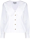 GANNI COTTON-POPLIN V-NECK SHIRT