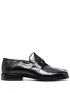 Maison Margiela Men Black Leather Tabi Loafers In Blue