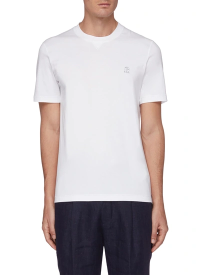 Brunello Cucinelli Logo-embroidered Cotton-jersey T-shirt In White