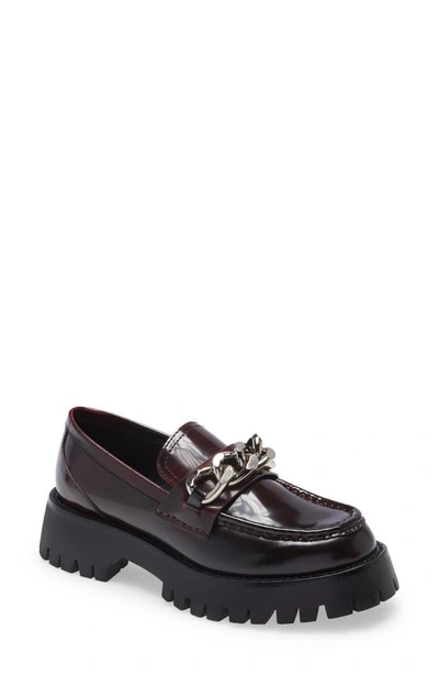 Jeffrey Campbell Women's Recess Lug Sole Chain Loafers In Wine Brush Off-silver