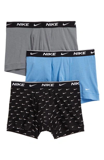 Nike 3 Pack Cotton Stretch Boxer Briefs With Fly In Black/gray/blue-multi In Swoosh/ Grey/ Blue