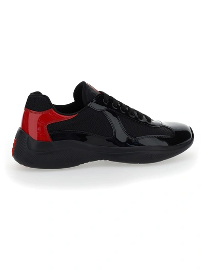 Prada Men's New America's Cup Leather Low-top Sneakers In Nero Rosso